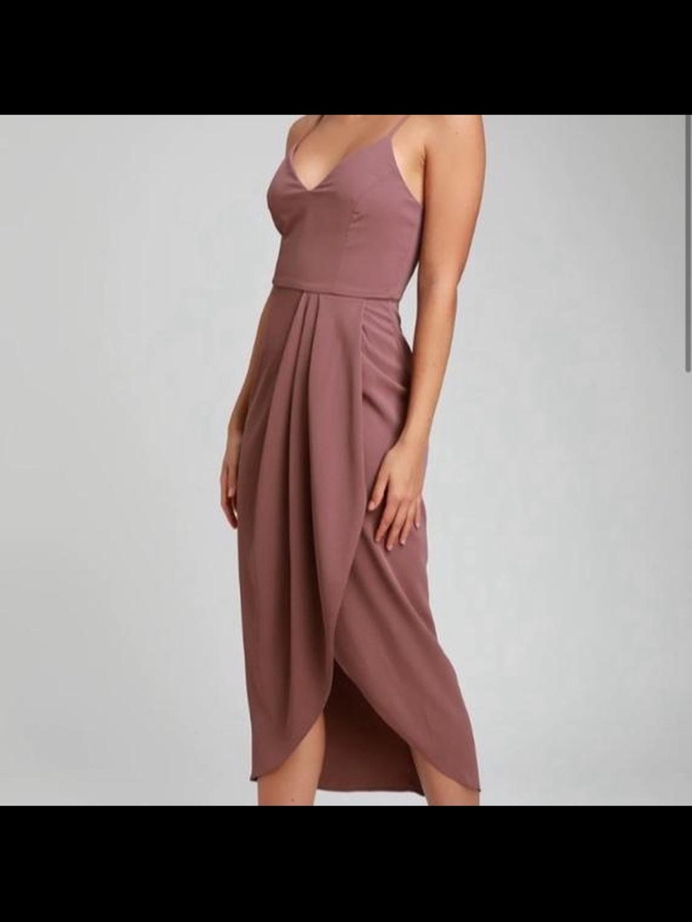 Lulu's Mauve Spaghetti Strap V-Neck Tulip Midi Dress